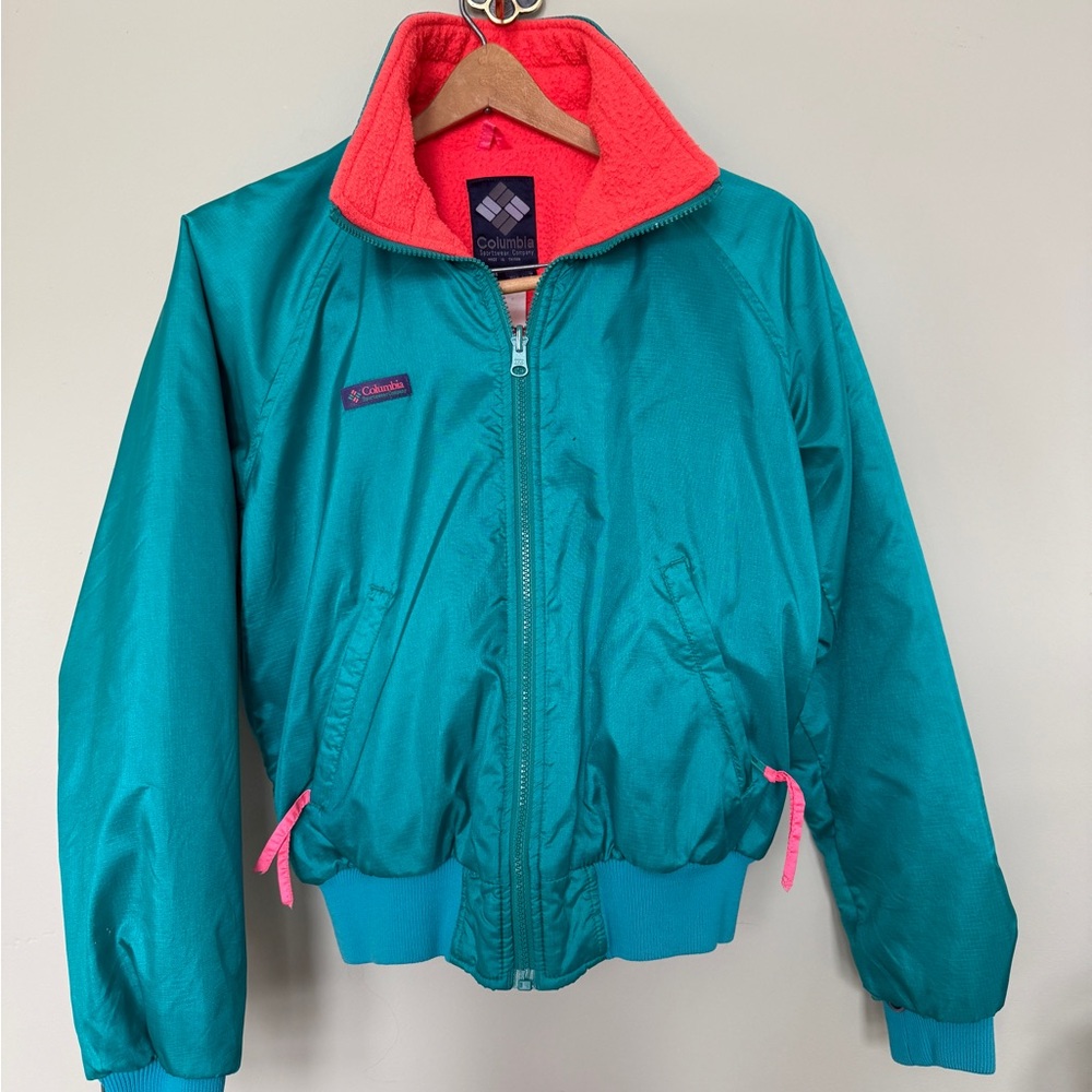 Vintage Columbia Fleece-Lined Jacket | Teal & Neon Pink | Men’s M